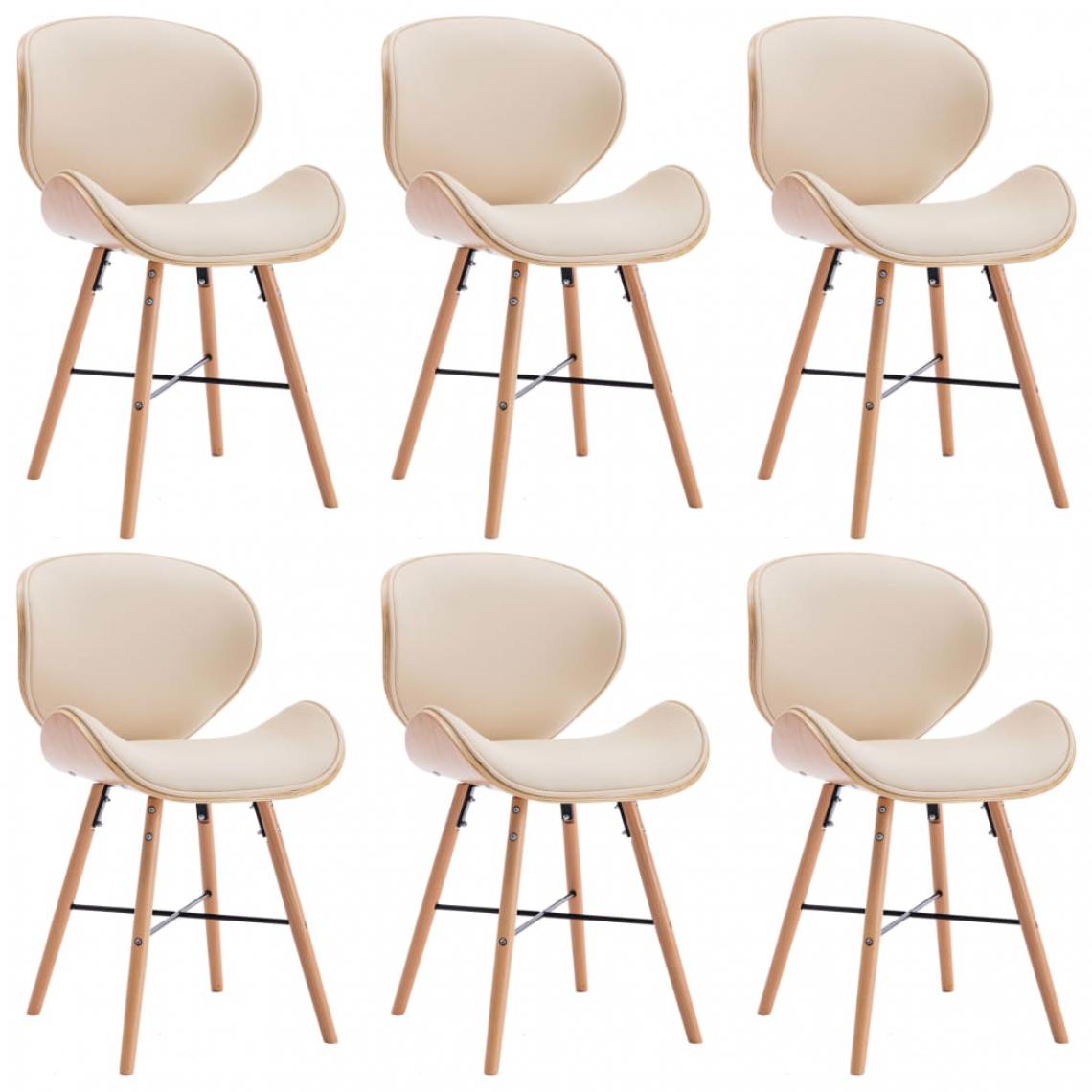Icaverne - Superbe Fauteuils et chaises Georgetown Chaises de salle à manger 6 pcs Crème Similicuir et bois courbé - Chaises