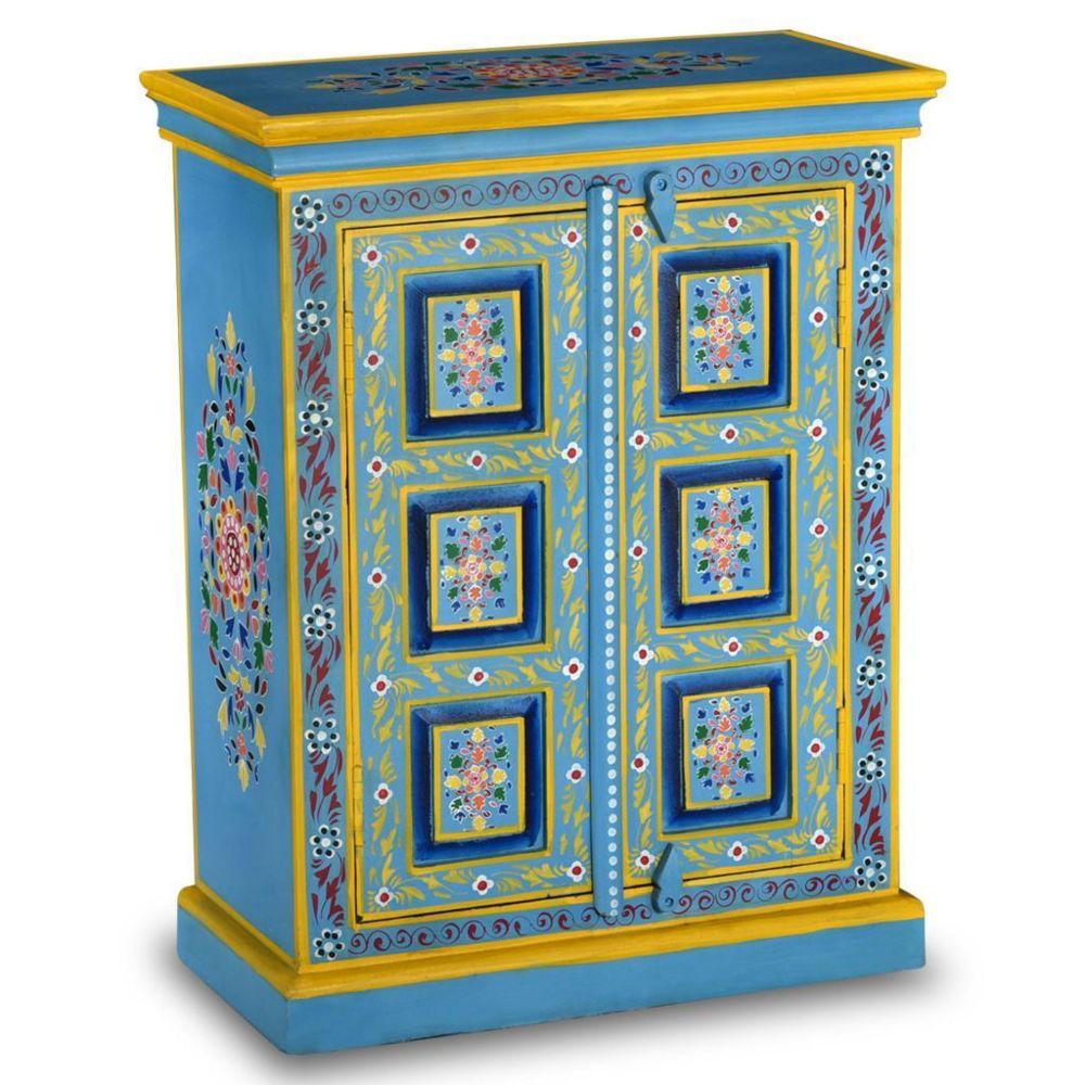 Helloshop26 - Buffet bahut armoire console meuble de rangement bois massif de manguier peinture manuelle turquoise 4402023 - Consoles