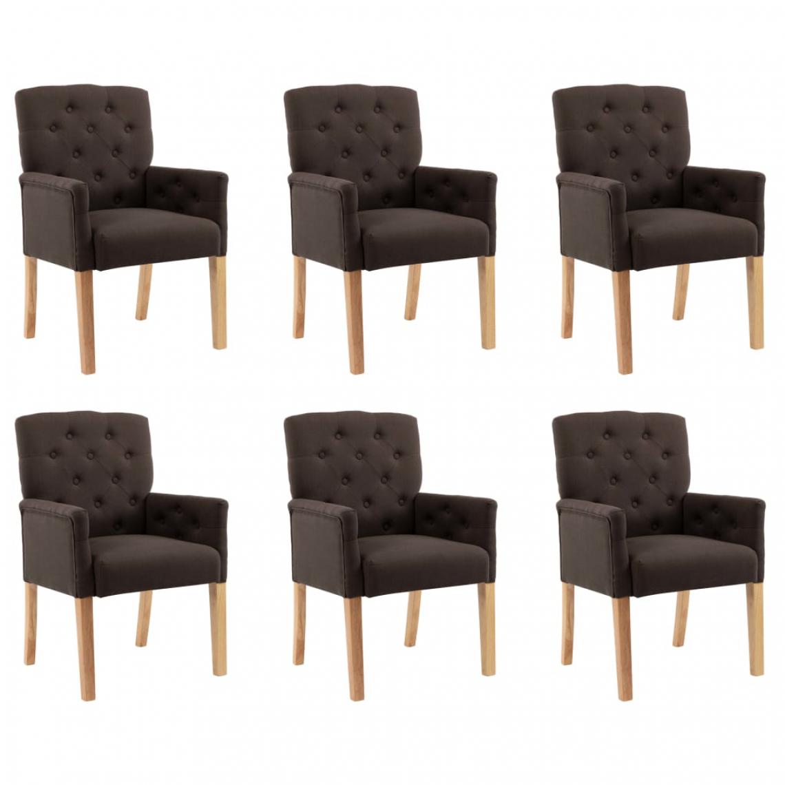 Icaverne - Superbe Fauteuils et chaises gamme Ouagadougou Chaises de salle à manger avec accoudoirs 6 pcs Marron Tissu - Chaises