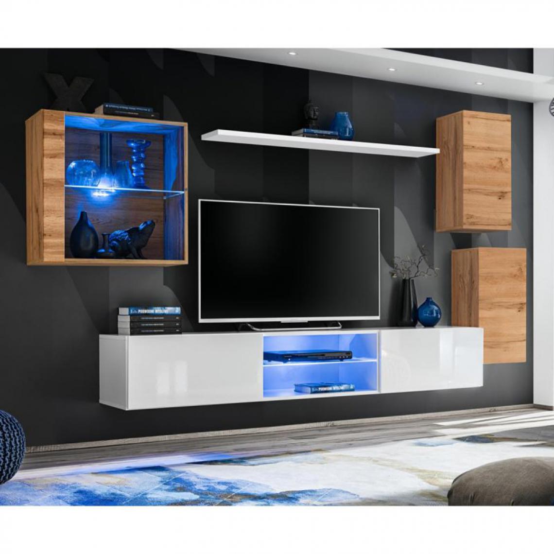 Ac-Deco - Ensemble Meuble TV Switch XXIII 250cm Naturel & Blanc - Meubles TV, Hi-Fi