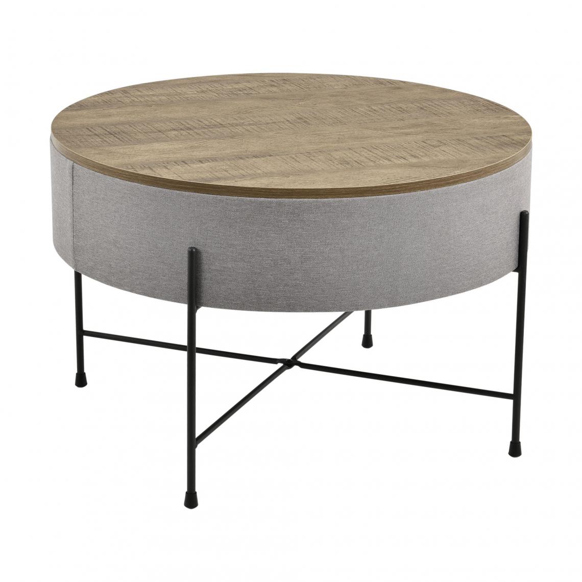 Helloshop26 - Table basse ronde avec plateau amovible panneaux de particules textile métal 40 x 60 cm bois gris noir 03_0004151 - Tables basses