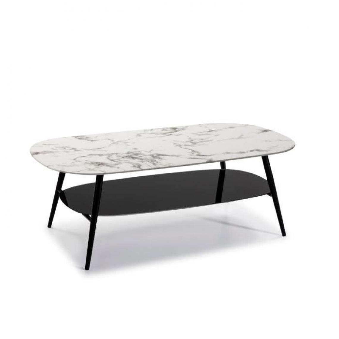 Cstore - Table de salon ovale - Verre Marbré blanc et noir - L 120 x P 60 x H 45 cm - Tables basses