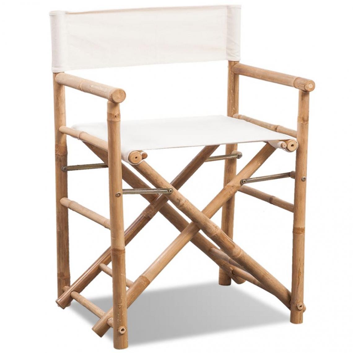 Sans Marque - Chaise pliable en bambou et toile - Blanc - Chaises