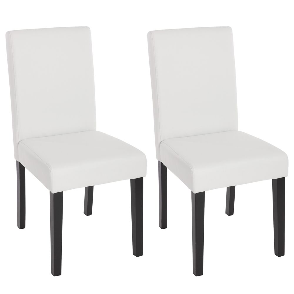 Mendler - Lot de 2 chaises de séjour Littau, simili-cuir, blanc mat, pieds foncés - Chaises