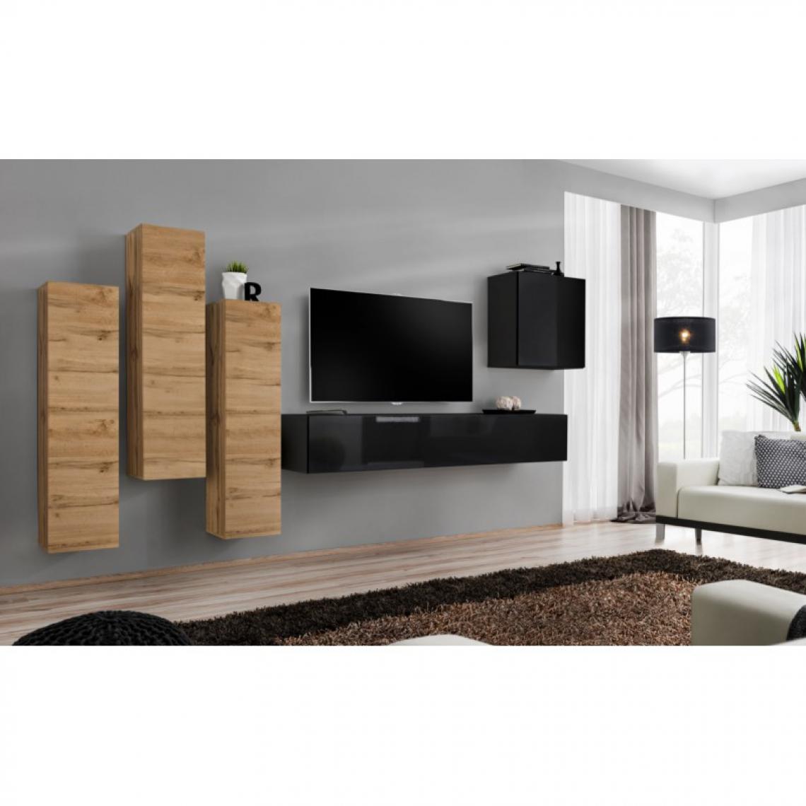 Ac-Deco - Meuble TV Mural Design Switch III 330cm Naturel & Noir - Meubles TV, Hi-Fi