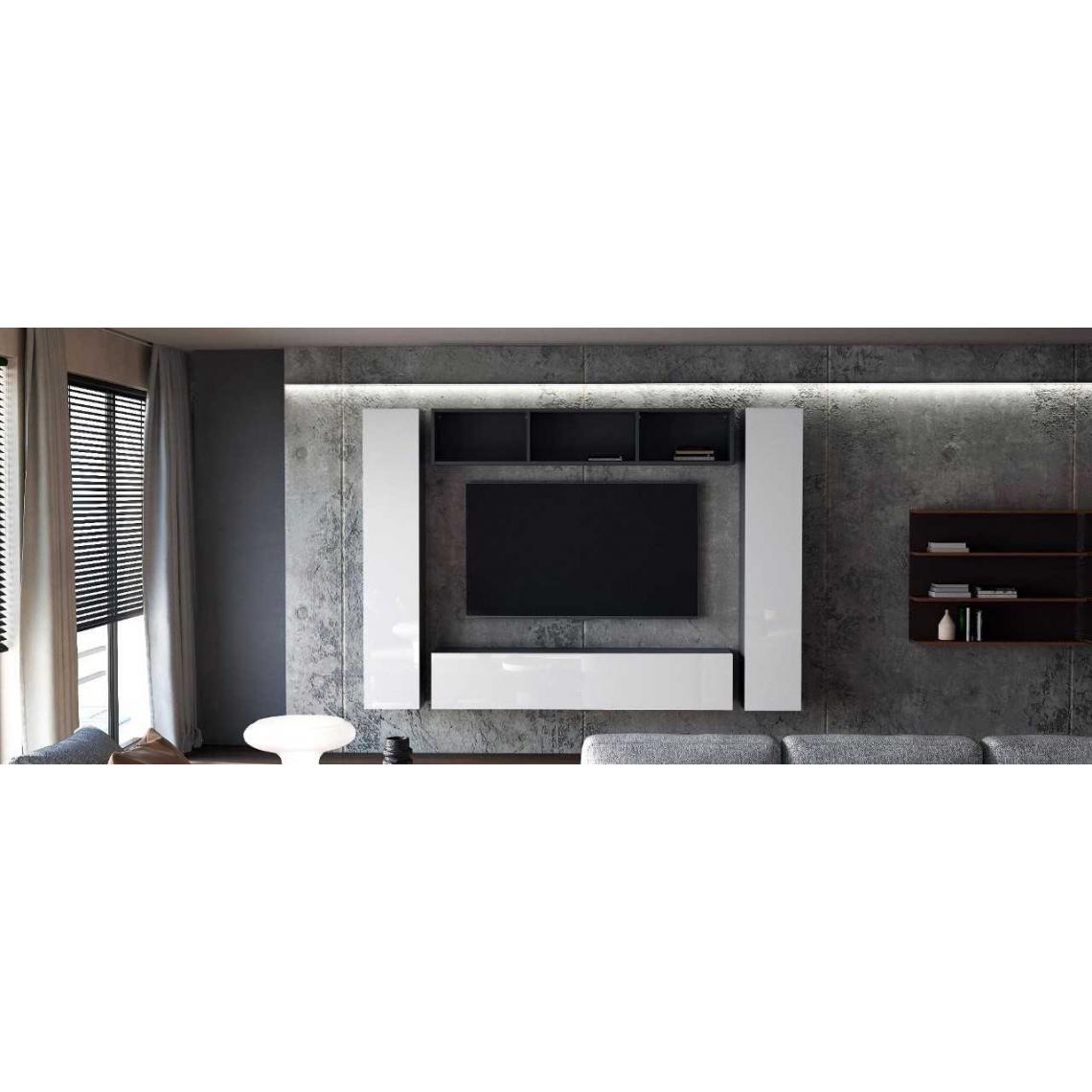 Mpc - Ensemble de 4 meubles suspendus noir mat + blanc laqué - Meubles TV, Hi-Fi