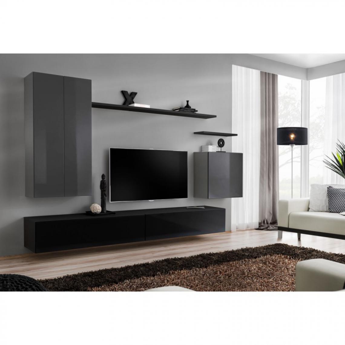Ac-Deco - Meuble TV Mural Design Switch II 270cm Gris & Noir - Meubles TV, Hi-Fi