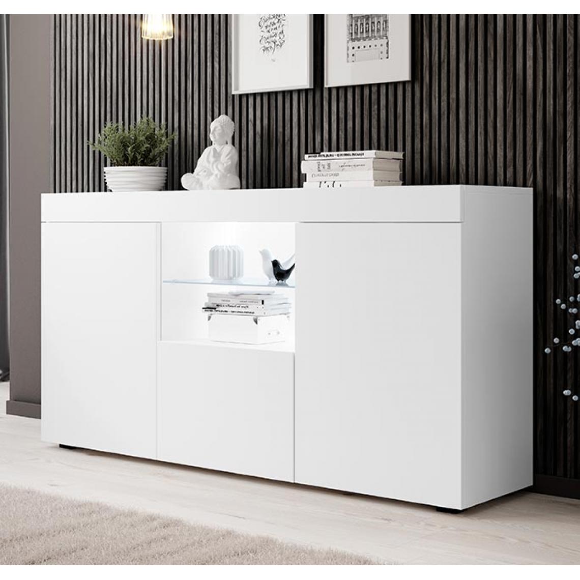 Design Ameublement - Bahut modèle Natolia couleur blanc mat 150x80cm - Buffets, chiffonniers