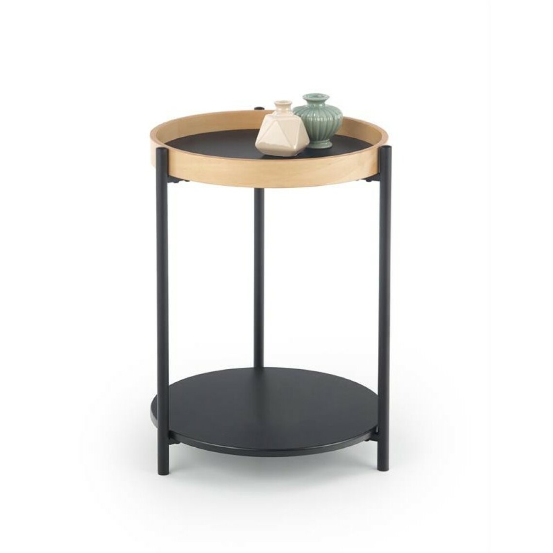 Carellia - Table basse ronde 44 cm x 55 cm - Chêne naturel/Noir - Tables basses