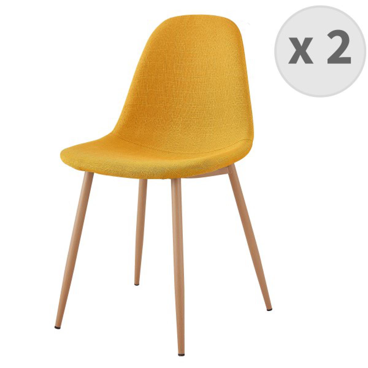 Moloo - Lot de 2 chaises Orlando tissu curry pieds métal bois - Chaises