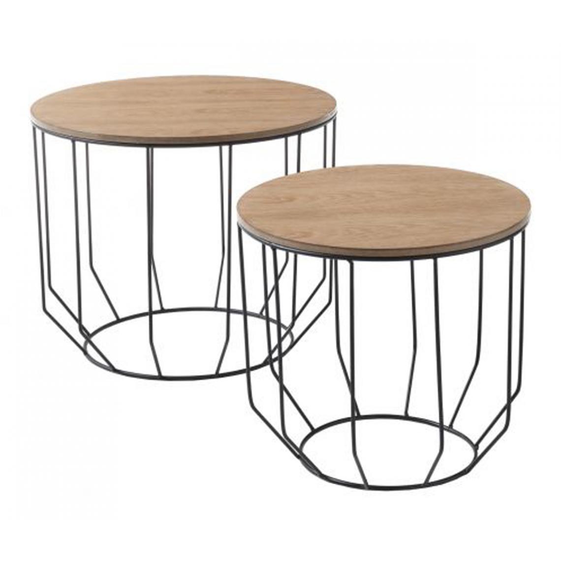 Pegane - Lot de 2 tables d'appoint gigognes en bois et métal finition chêne massif huilé - Chaises