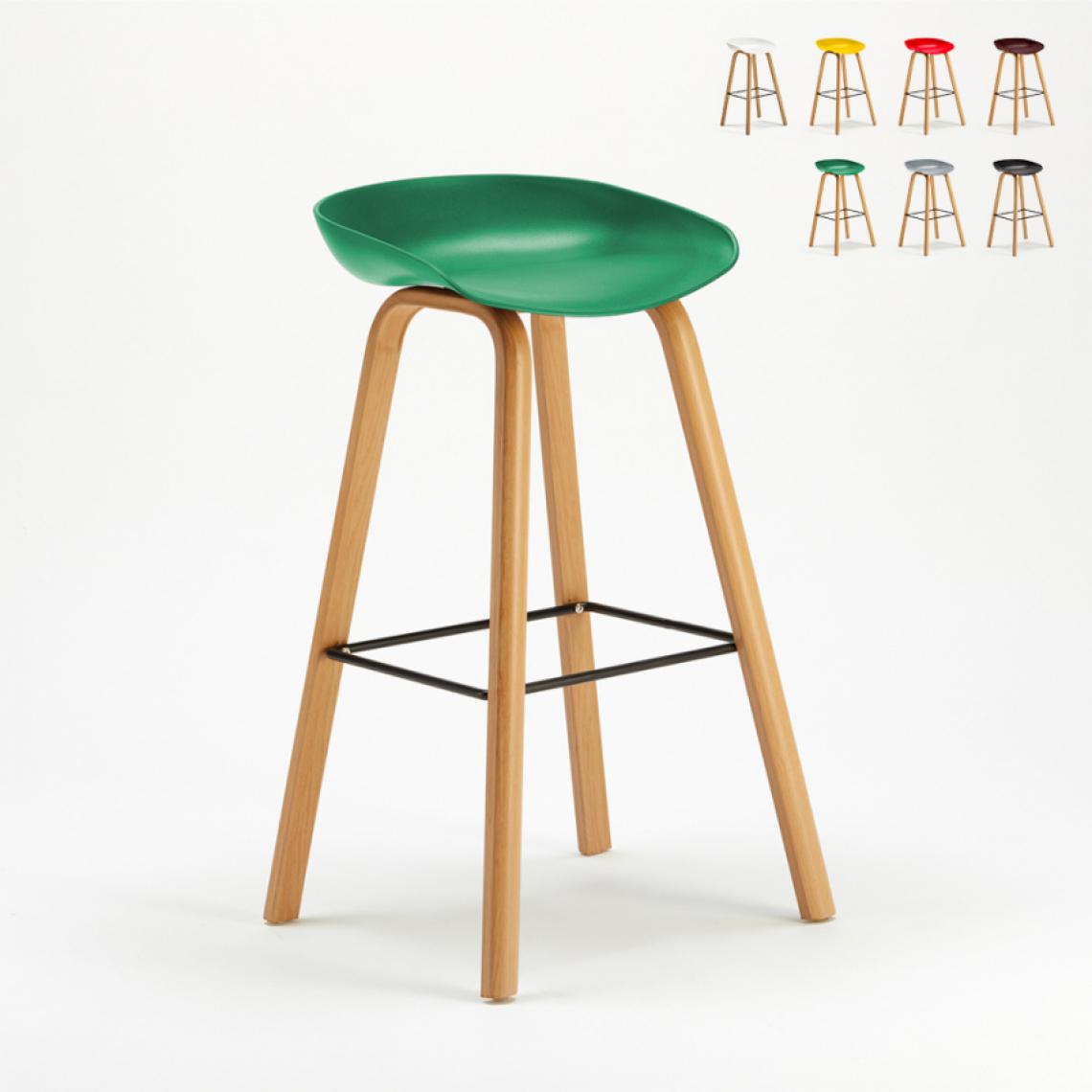 Superstool - Tabouret chaise haut pour café et cuisine effet bois Towerwood, Couleur: Vert foncé - Tabourets