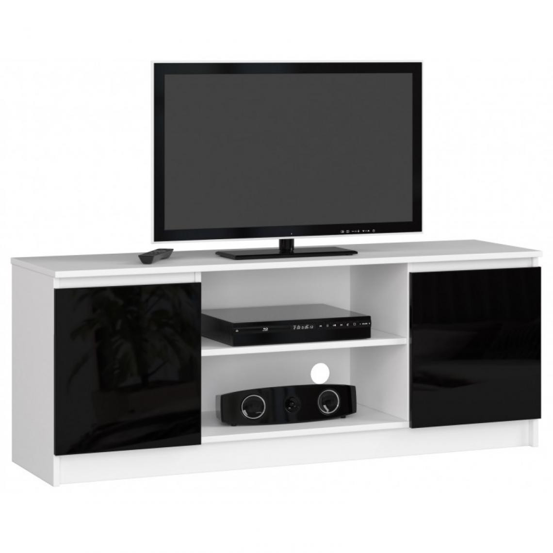 Hucoco - DUSK - Meuble TV style moderne salon - 140x55x40 - 2 portes+2 tablettes - Multimédia - Noir - Meubles TV, Hi-Fi
