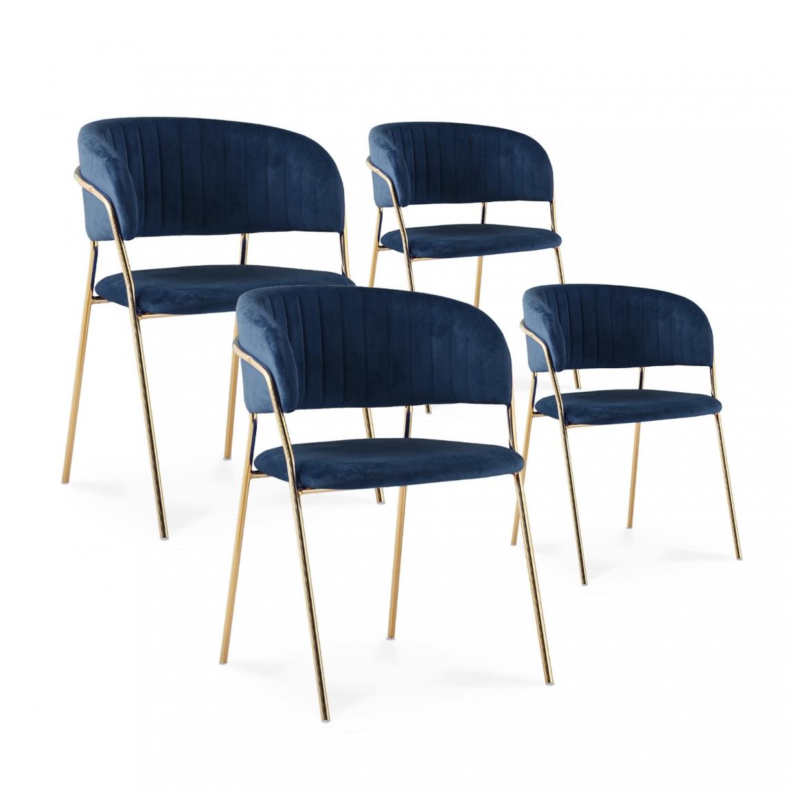 marque generique - Lot de 4 chaises Margaux velours bleu pieds or - Chaises