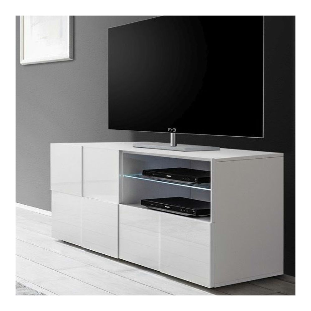 Kasalinea - Petit meuble TV blanc laqué brillant DOMINOS - Meubles TV, Hi-Fi