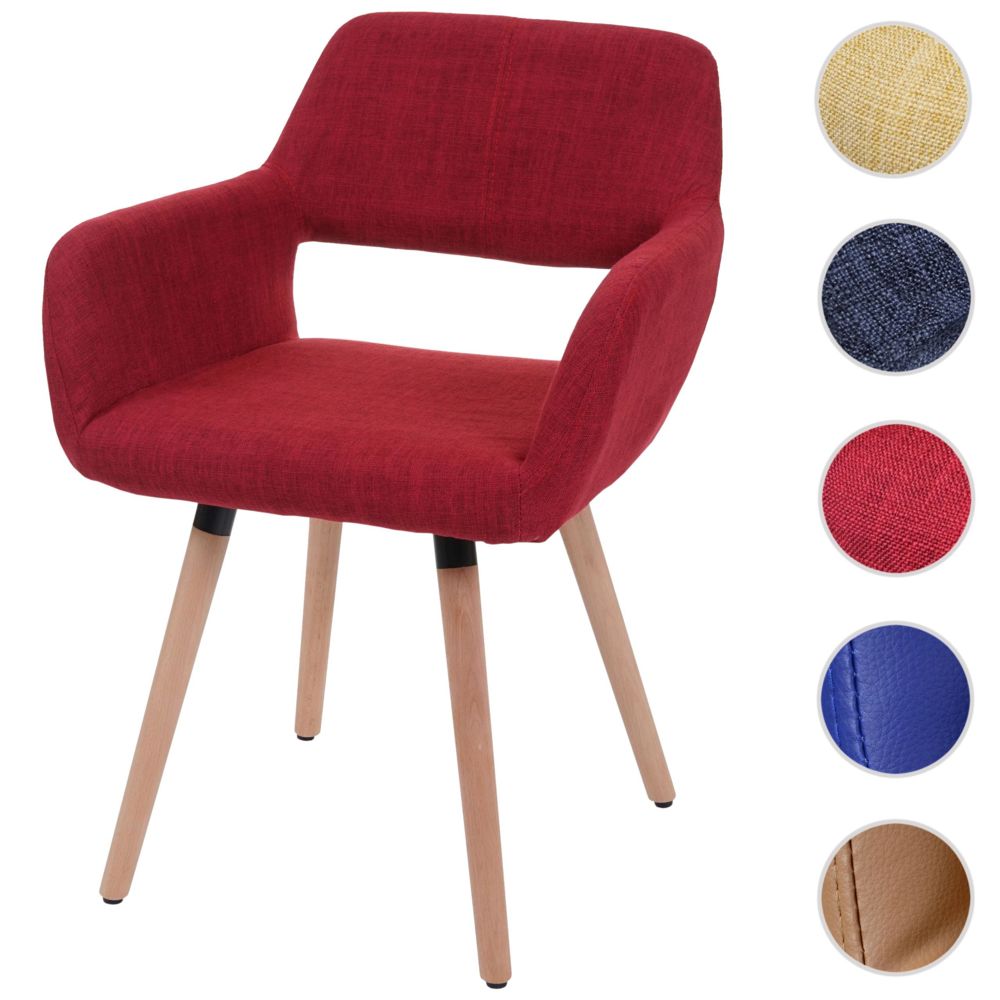 Mendler - Chaise de salle à manger HWC-A50 II, fauteuil, design rétro des années 50 ~ tissu, rouge pourpre - Chaises