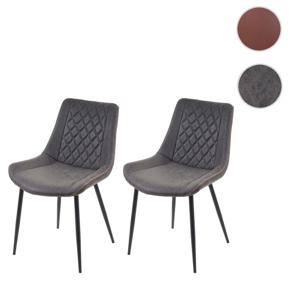 Mendler - 2x chaise de salle à manger HWC-E56, chaise de cuisine, vintage ~ similicuir, imitation de daim, gris foncé - Chaises