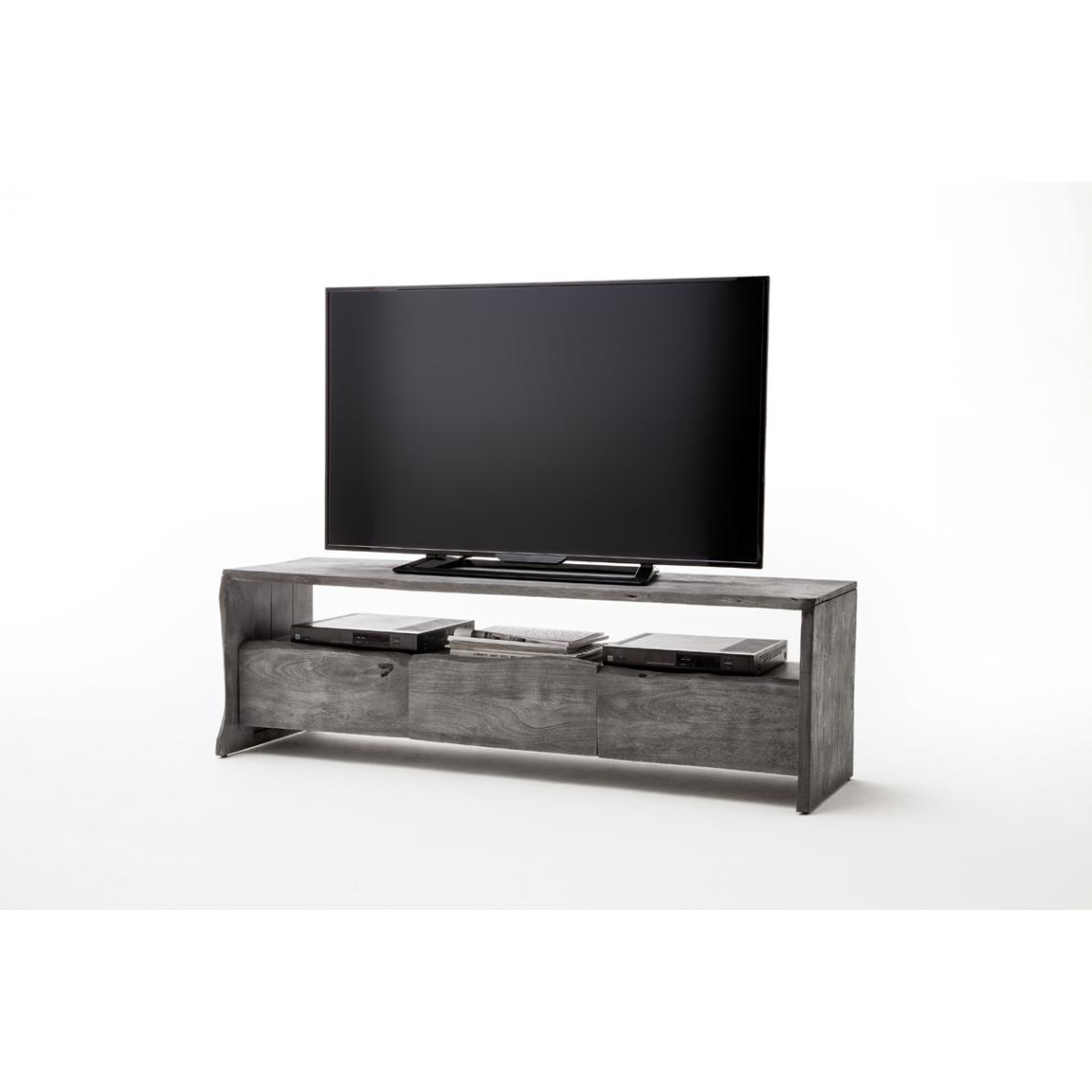 Pegane - Meuble TV en bois d'acacia massif coloris gris - L145 x H45 x P40 cm -PEGANE- - Meubles TV, Hi-Fi