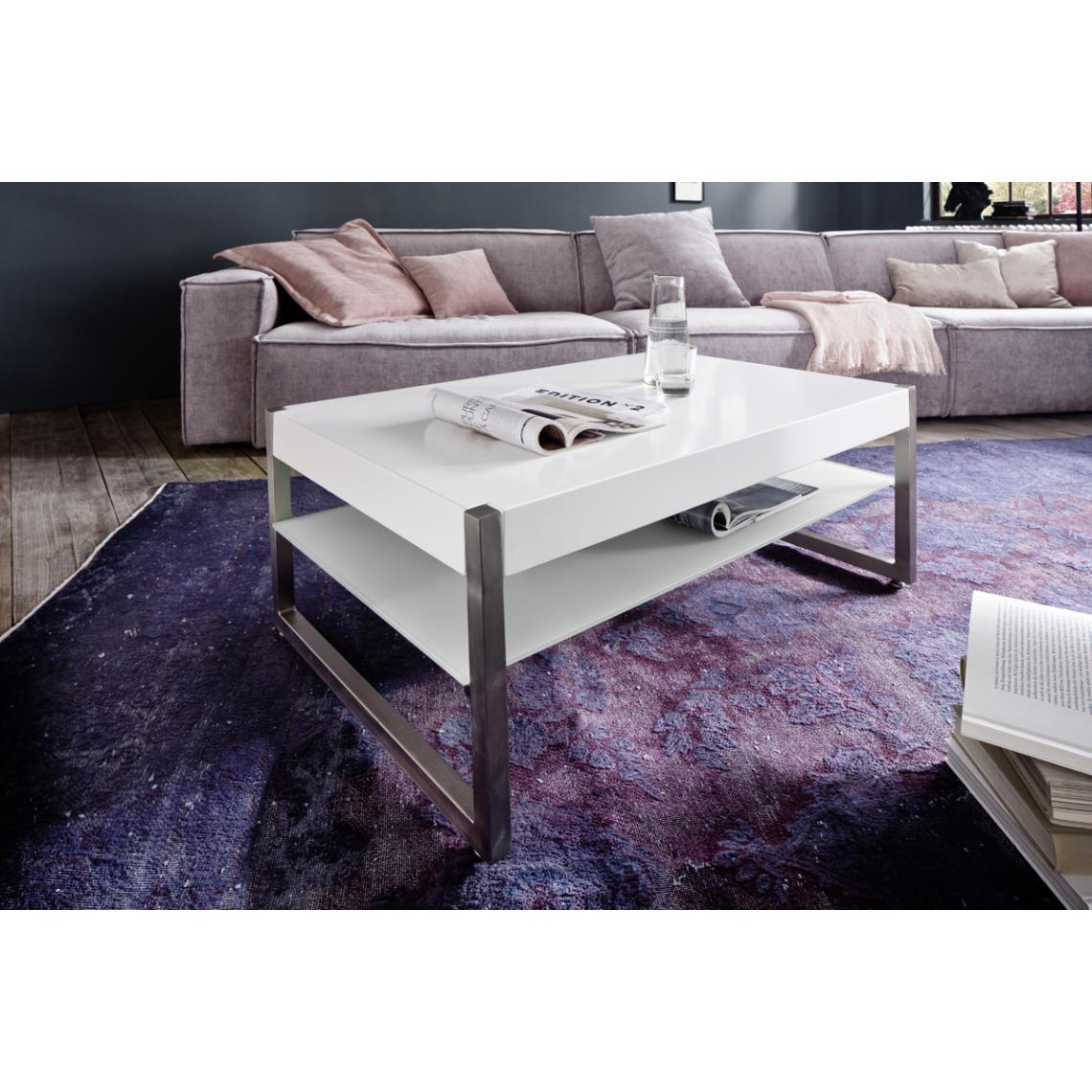 Pegane - Table basse en verre et métal coloris laqué blanc mat - L105 x H38 x P65 cm - Tables basses