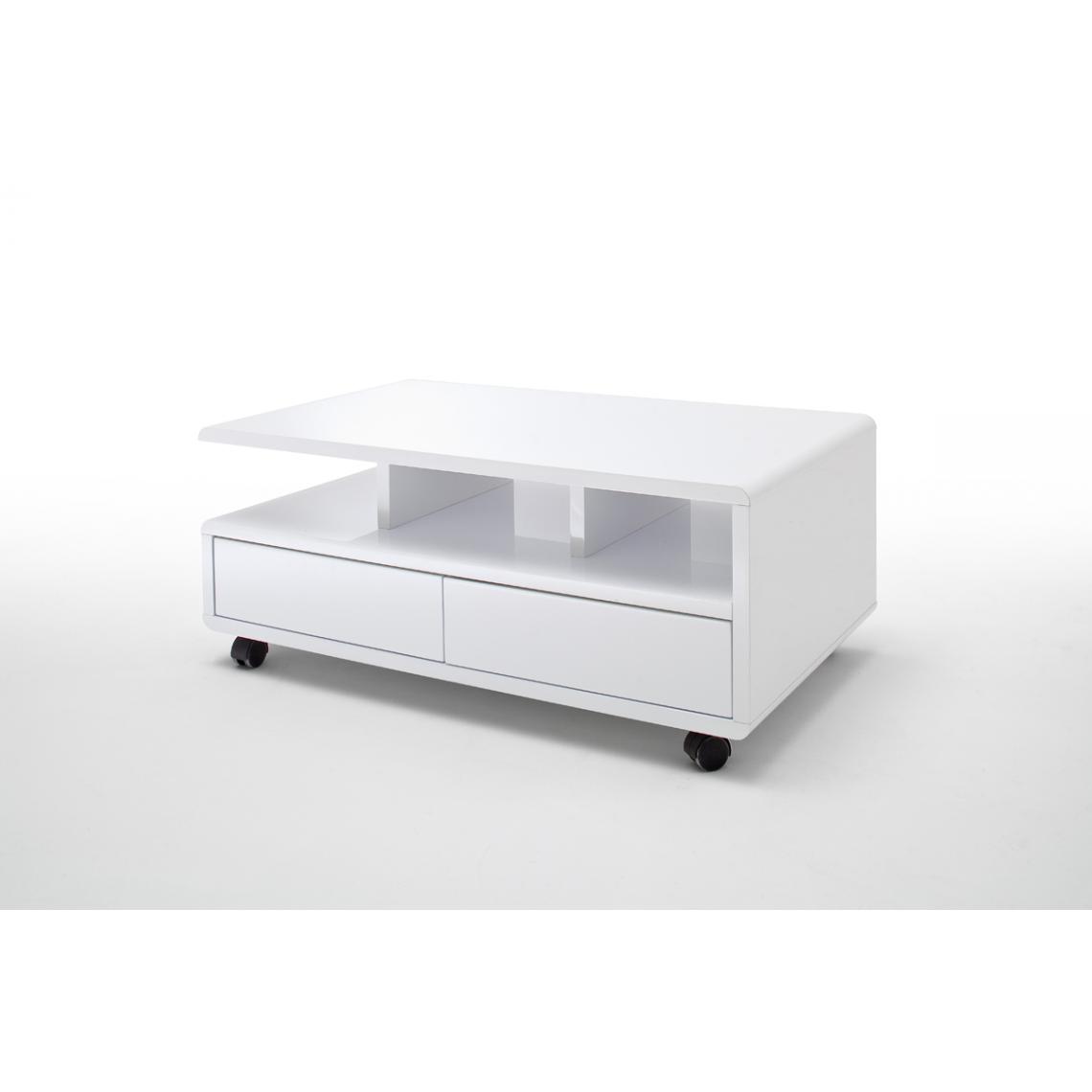 Pegane - Table basse avec 2 tiroirs en blanc laqué brillant - L100 x H41 x P60 cm -PEGANE- - Tables basses