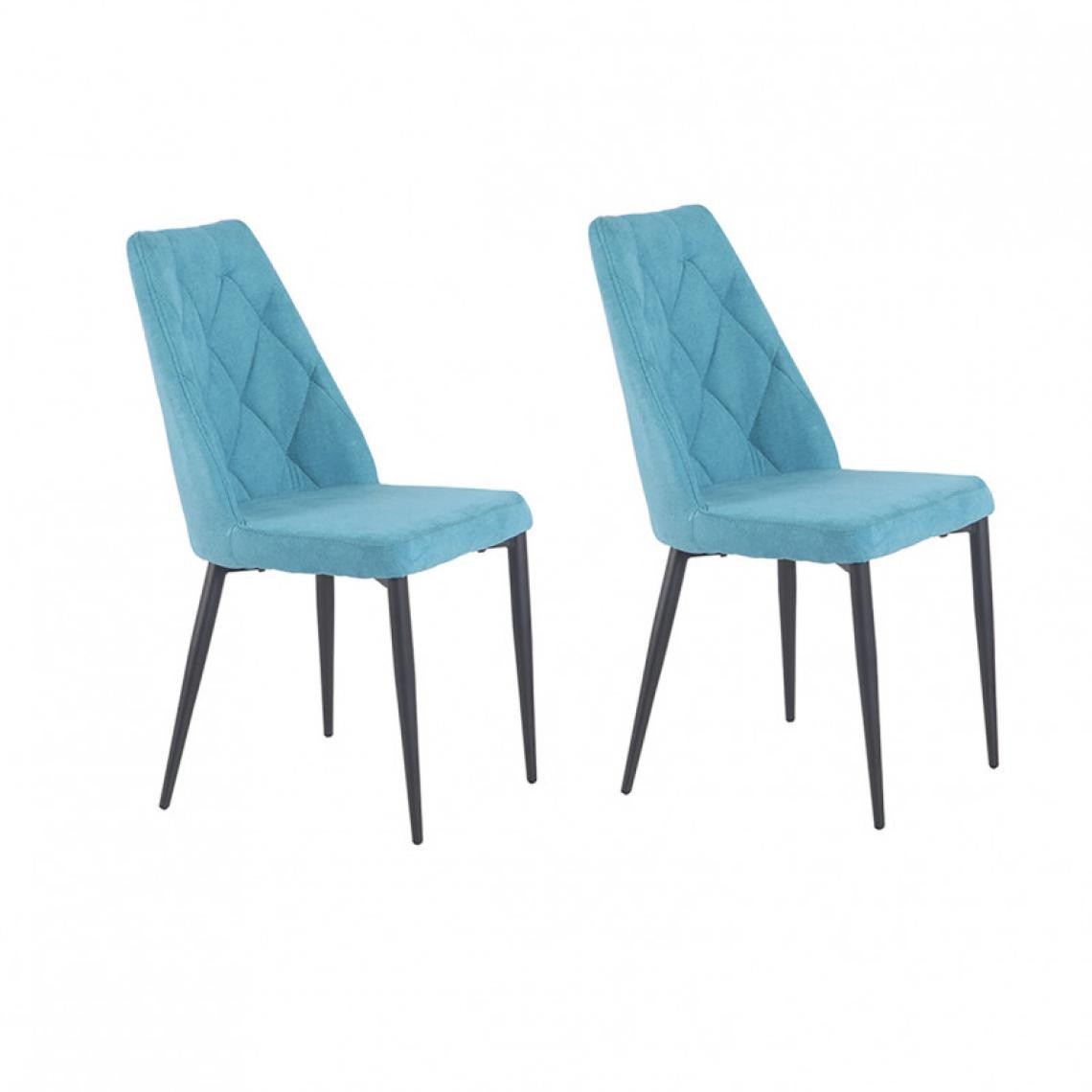 Meubletmoi - Lot de 2 chaises en tissu bleu et pieds métal noir - RITA - Chaises