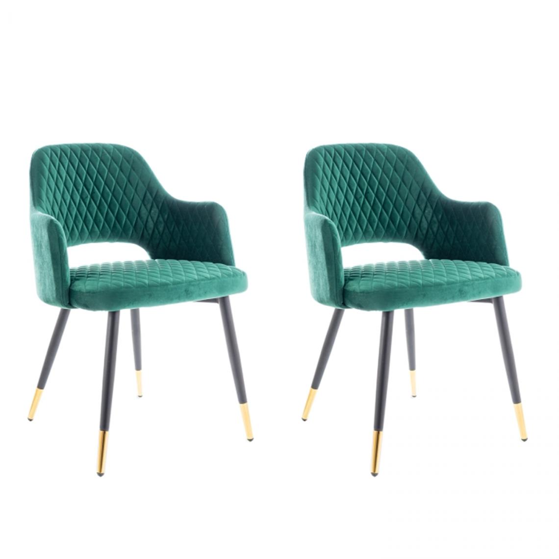 Hucoco - FRANGO - Lot de 2 chaises avec accoudoirs - 82x55x45 cm - Tissu haute qualité - Style scandinave - Vert - Chaises