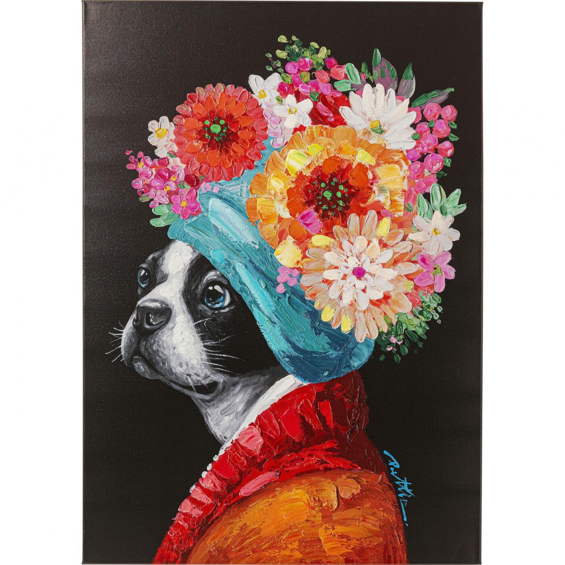 Karedesign - Tableau chien bulldog fleurs 70x100cm Kare Design - Tableaux, peintures