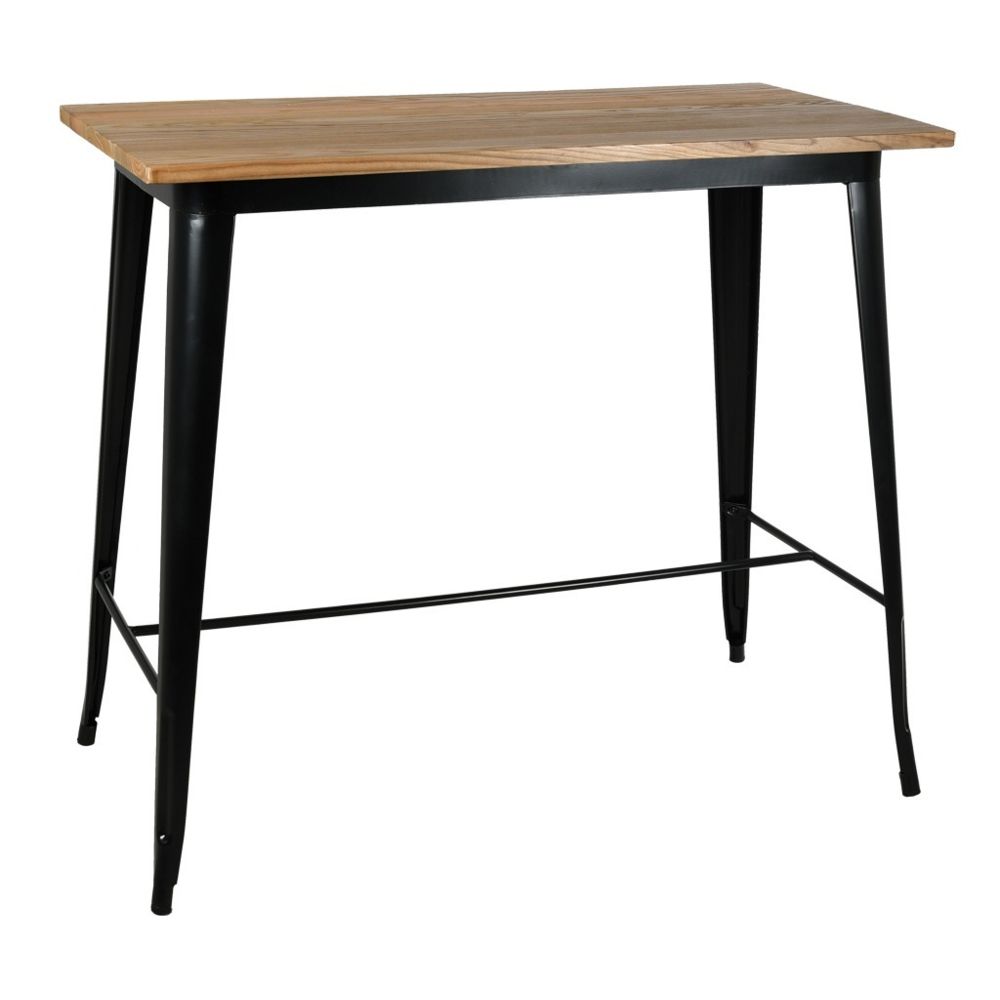 Aubry Gaspard - Table haute en métal laqué et bois d'orme huilé - Tabourets