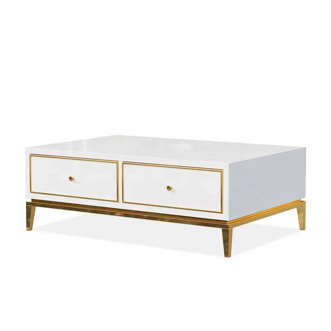 Meubler Design - Table basse design blanc laqué et pieds couleur or Glosy - Tables basses