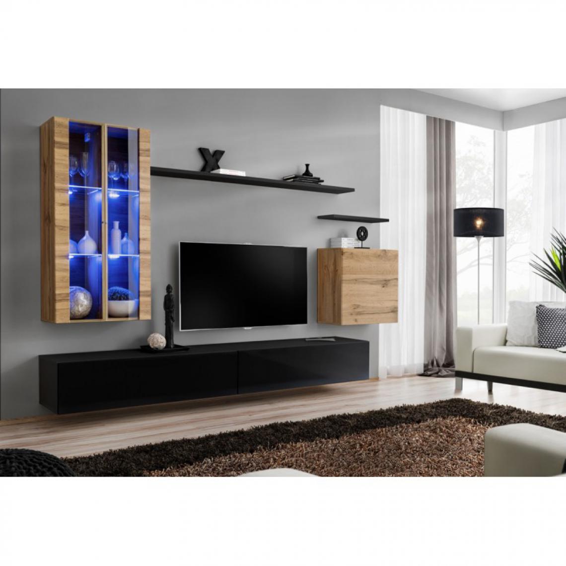 Ac-Deco - Meuble TV Mural Design Switch XII 270cm Naturel & Noir - Meubles TV, Hi-Fi