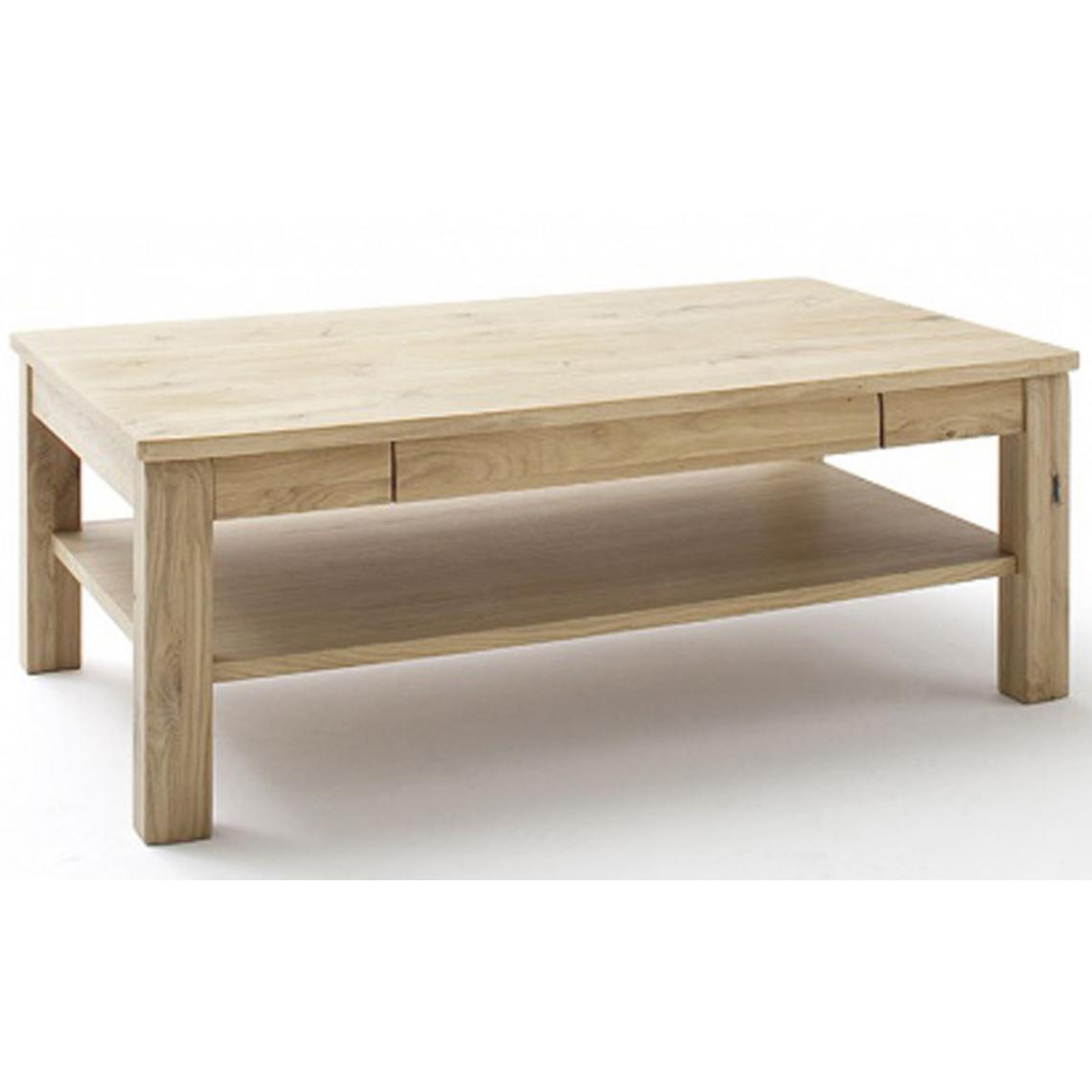 Pegane - Table basse avec rangement en chêne blanchi - L.117 x H.42 x P.65 cm - Tables basses