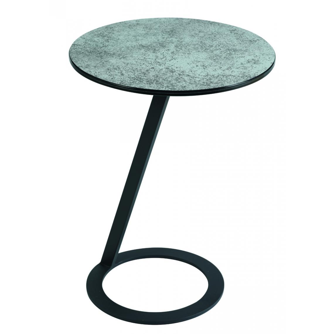 Pegane - Table d'appoint bout de canapé en verre trempé / céramique coloris anthracite mat - diamètre 46 x hauteur 55 cm - Consoles