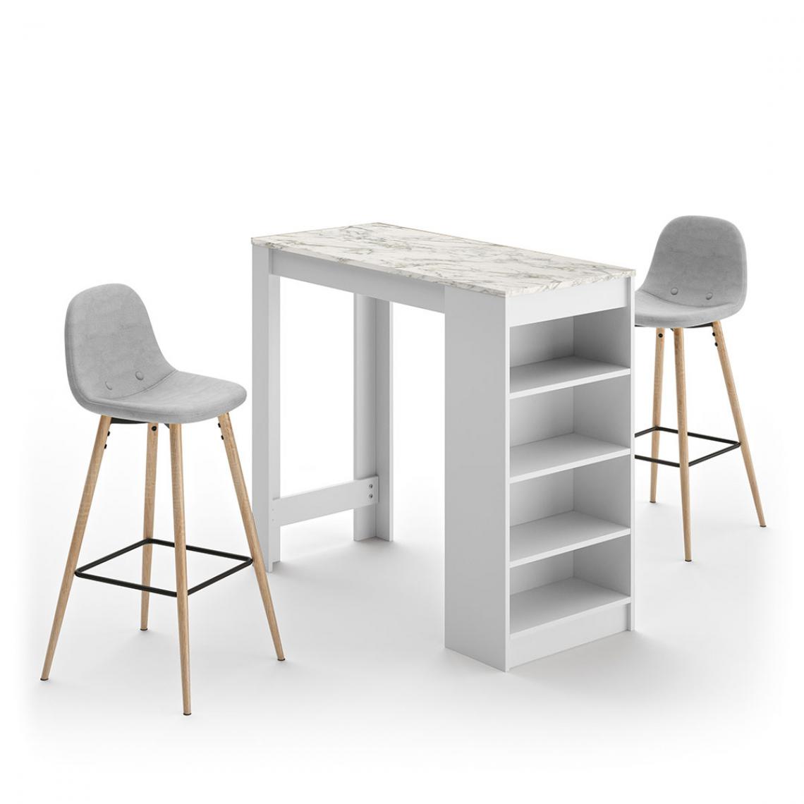 Temahome - A-COCOON table et chaises - blanc et marbre - gris clair - Tables à manger