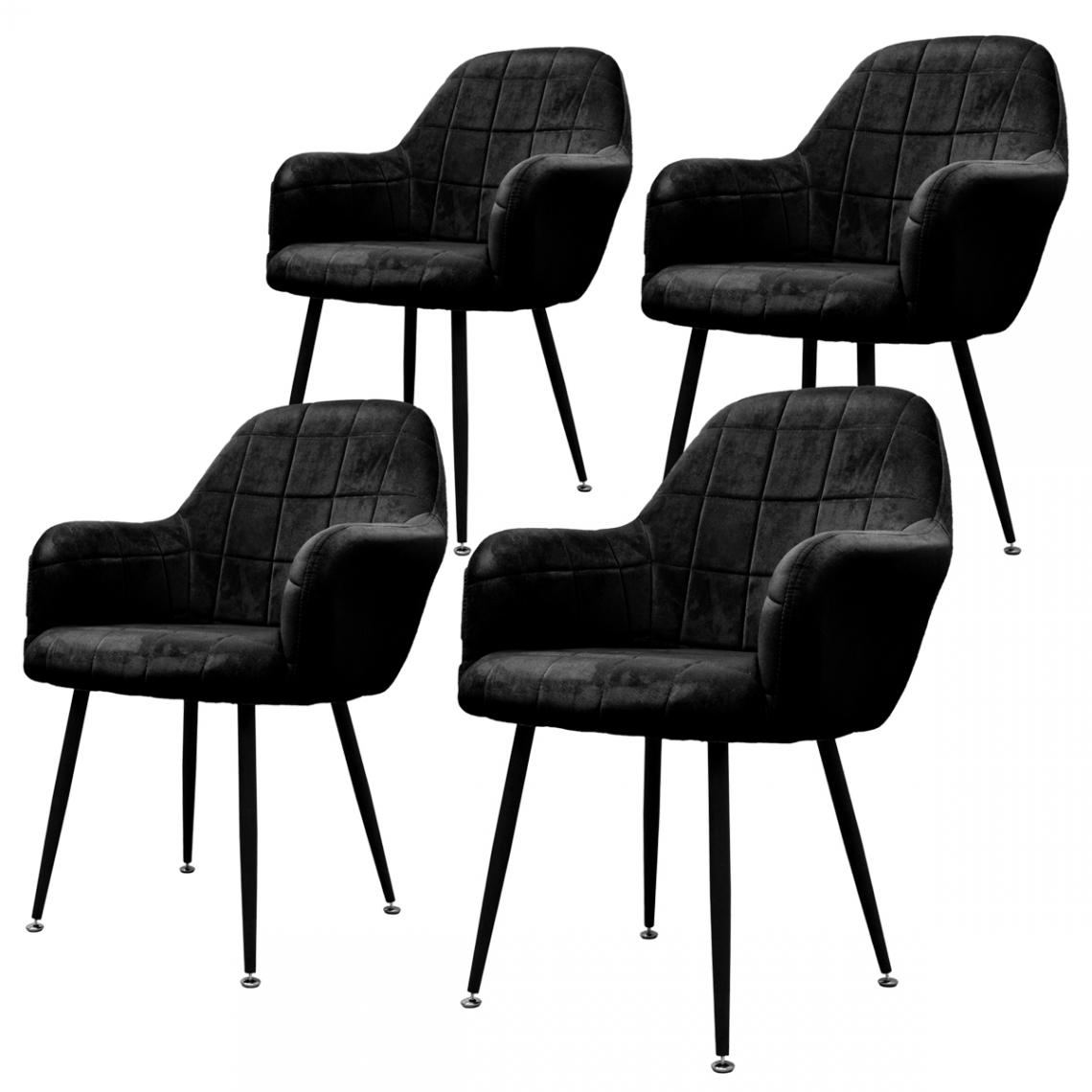 Ecd Germany - 4x Chaises de salle à manger, noires, avec dossier et accoudoirs - Chaises