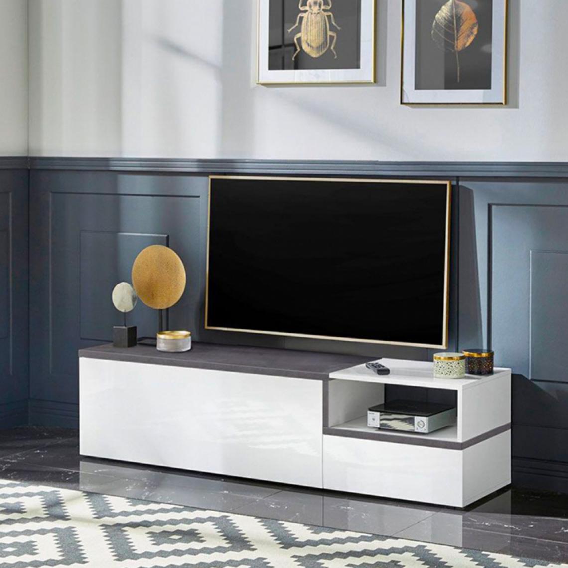 Ahd Amazing Home Design - Meuble TV Salon 160cm 2 Portes 1 Compartiment Design Zet Kiwey Ardesia M - Meubles TV, Hi-Fi