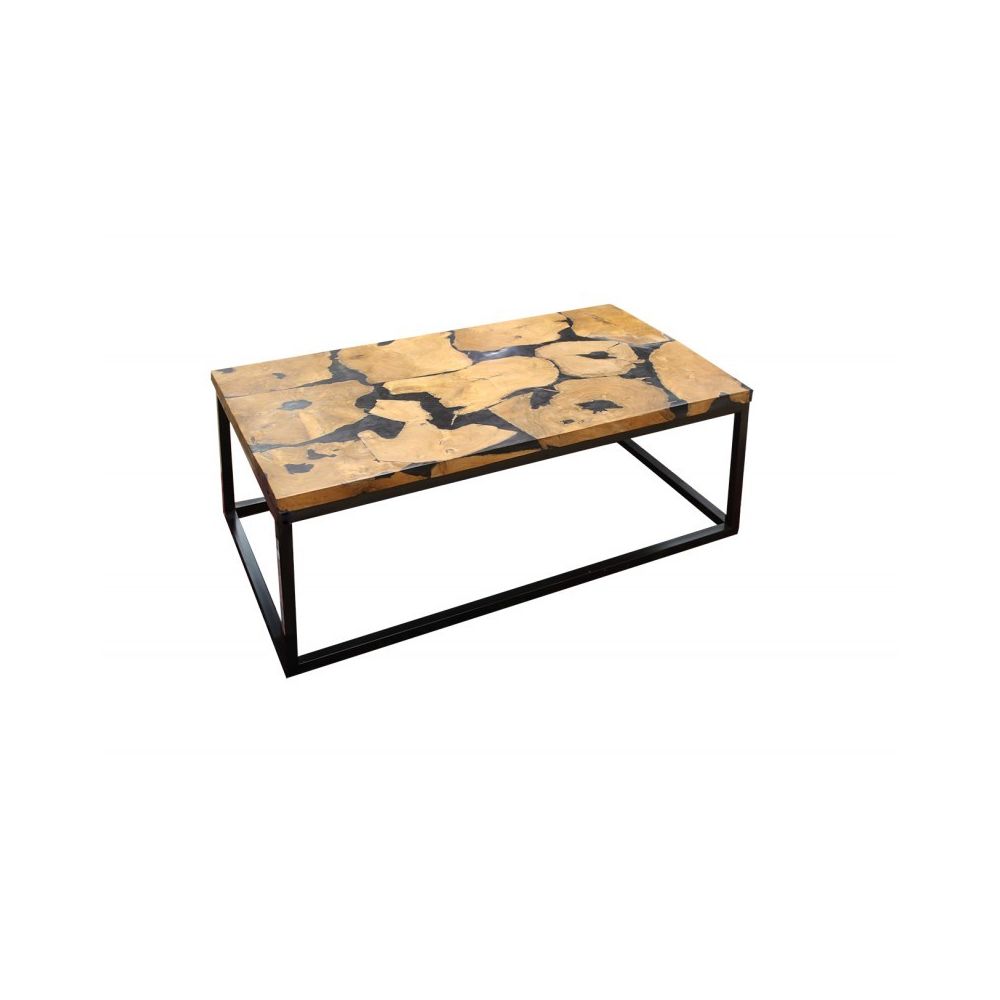 Meubletmoi - Table basse rectangulaire en teck et résine noire - Paulette - Tables basses