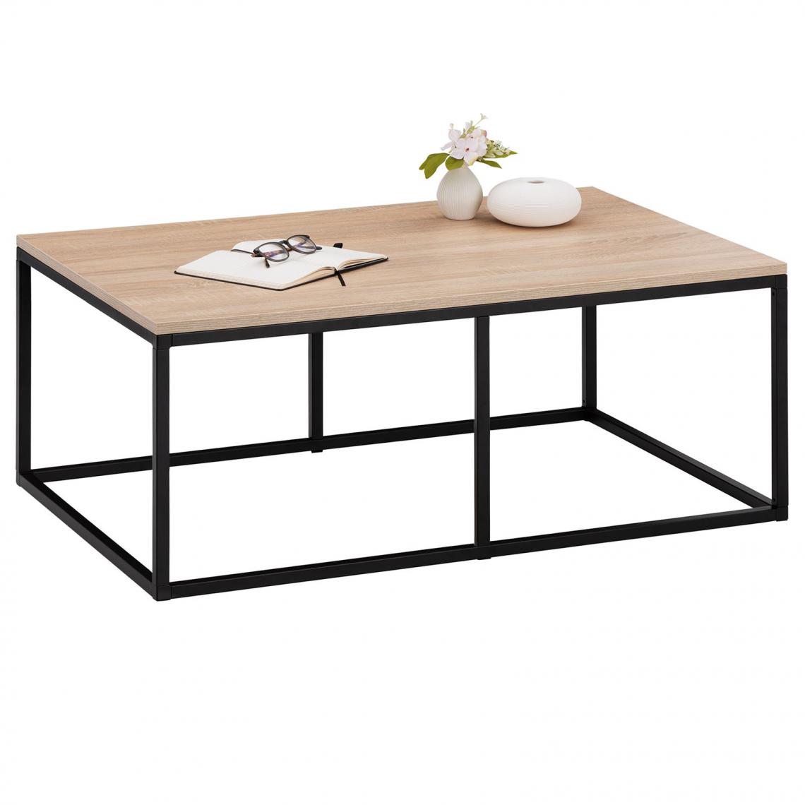 Idimex - Table basse VESTA, cadre en métal noir et plateau en mélaminé décor chêne sonoma - Tables basses