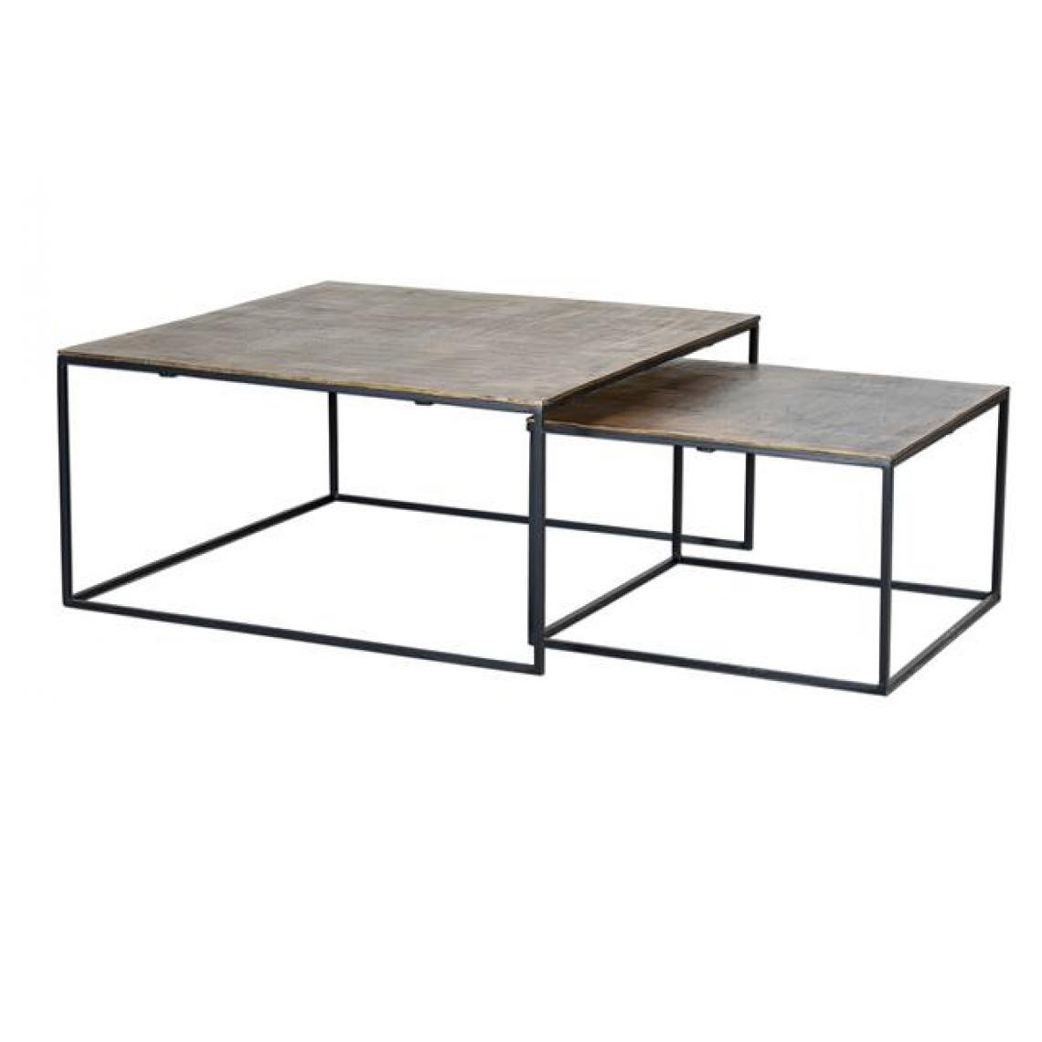 Pegane - Set de 2 tables basses carrées en métal coloris noir / bronze - Tables basses