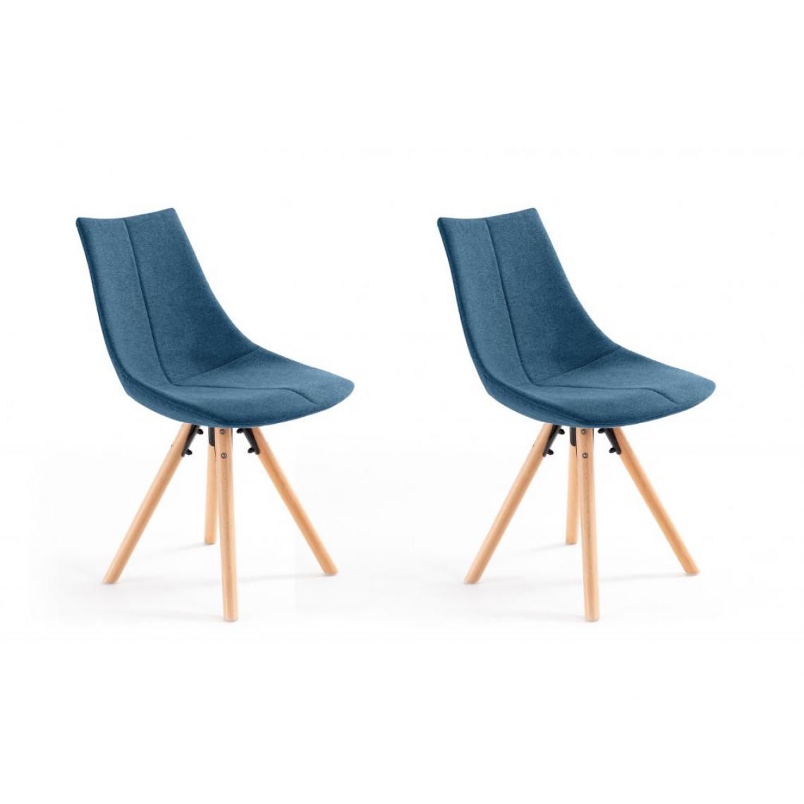 Usinestreet - Lot de 2 chaises LAURIE en tissu et pieds en bois - Bleu pétrole - Chaises
