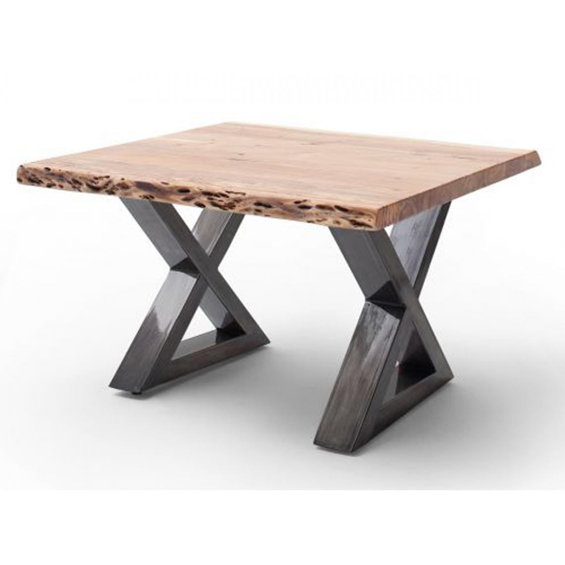 Pegane - Table basse en bois d'acacia massif naturel / acier antique - L.75 x H.45 x P.75 cm - Tables basses