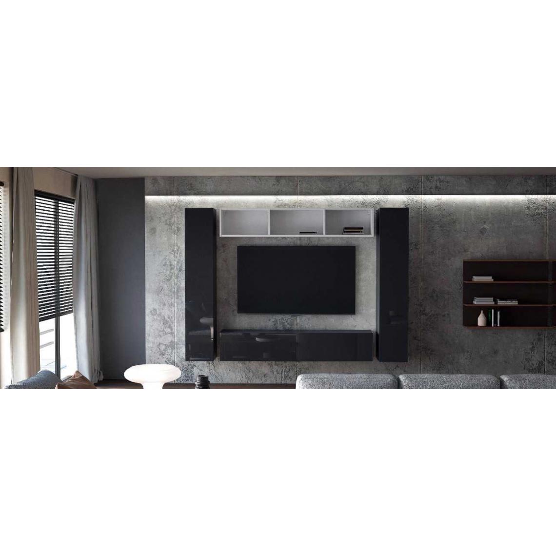 Mpc - Ensemble de 4 meubles suspendus noir mat / blanc mat + noir laqué - Meubles TV, Hi-Fi