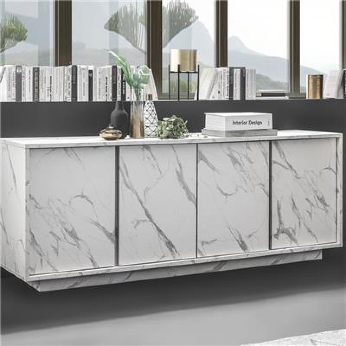 Nouvomeuble - Bahut 180 cm effet marbre blanc design ICELAND - Buffets, chiffonniers