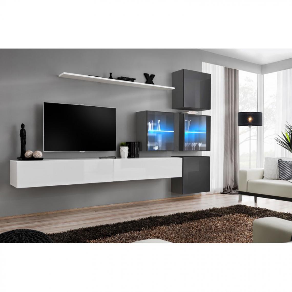 Ac-Deco - Meuble TV Mural Design Switch XIX 310cm Blanc & Gris - Meubles TV, Hi-Fi