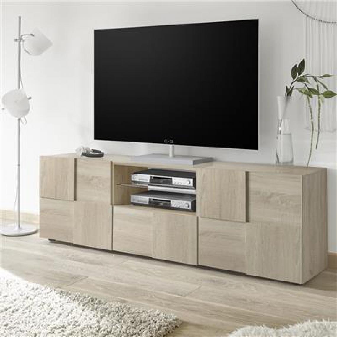 Nouvomeuble - Grand meuble télé contemporain couleur chêne SANDREA 3 - Meubles TV, Hi-Fi