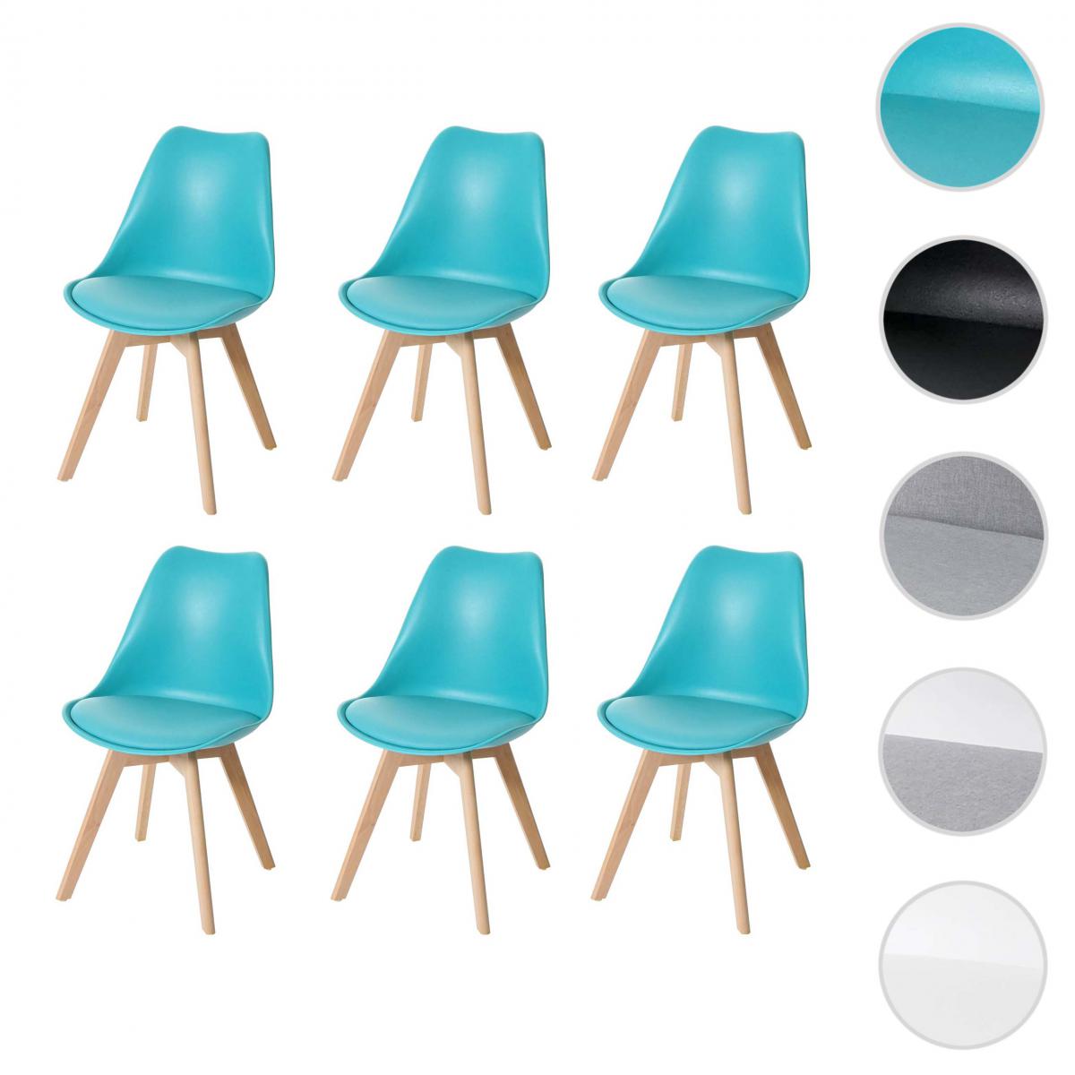 Mendler - 6x chaise de salle à manger HWC-E53, cuisine, design rétro ~ turquoise/turquoise, similicuir, pieds clairs - Chaises