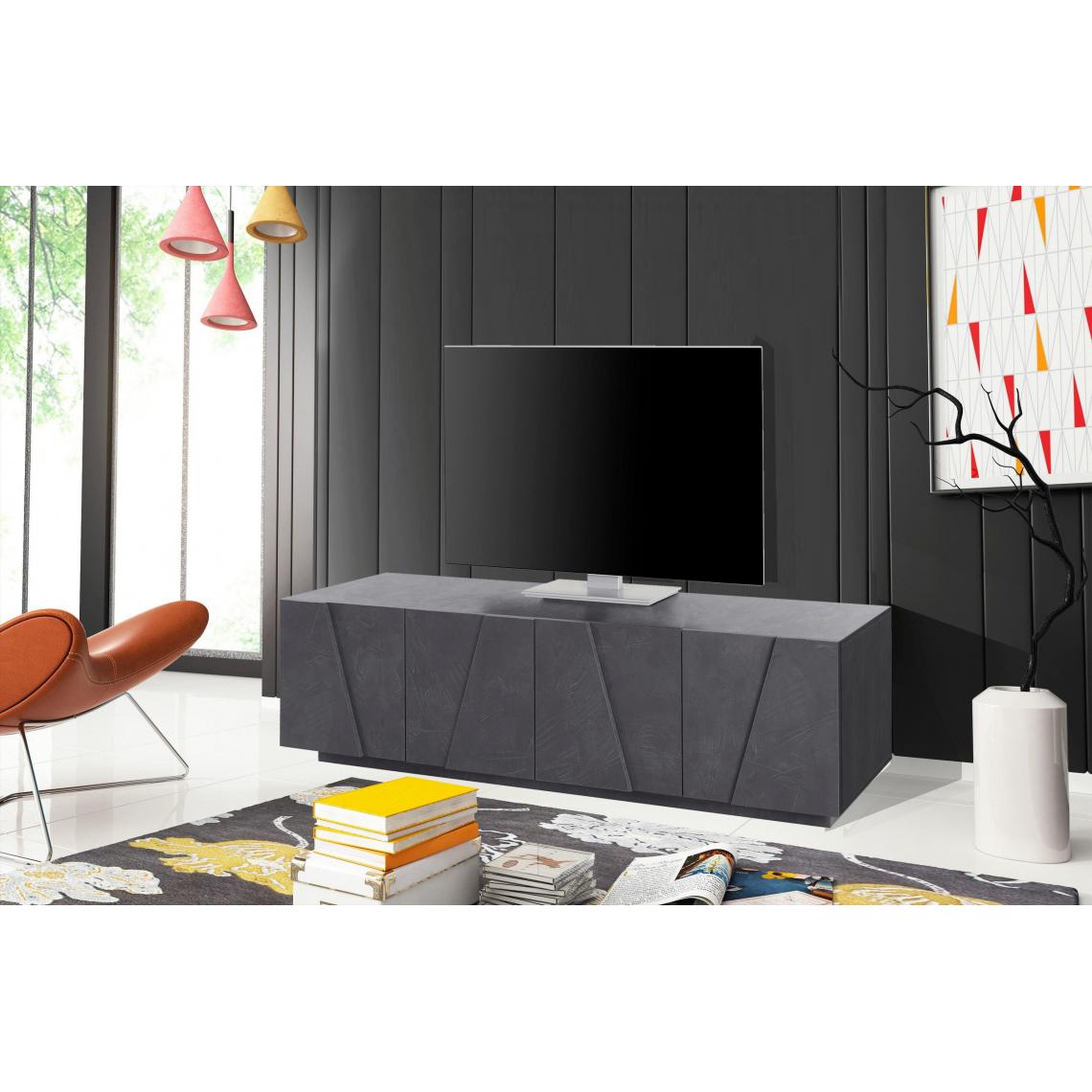 Alter - Meuble TV de salon, Made in Italy, Meuble TV avec 4 portes avec détail, 162x44h46 cm, couleur Gris ardoise - Meubles TV, Hi-Fi