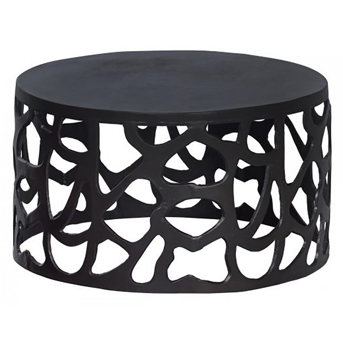 Pegane - Table basse en aluminium coloris noir mat - Hauteur 37 cm x Ø 64 cm - Tables basses
