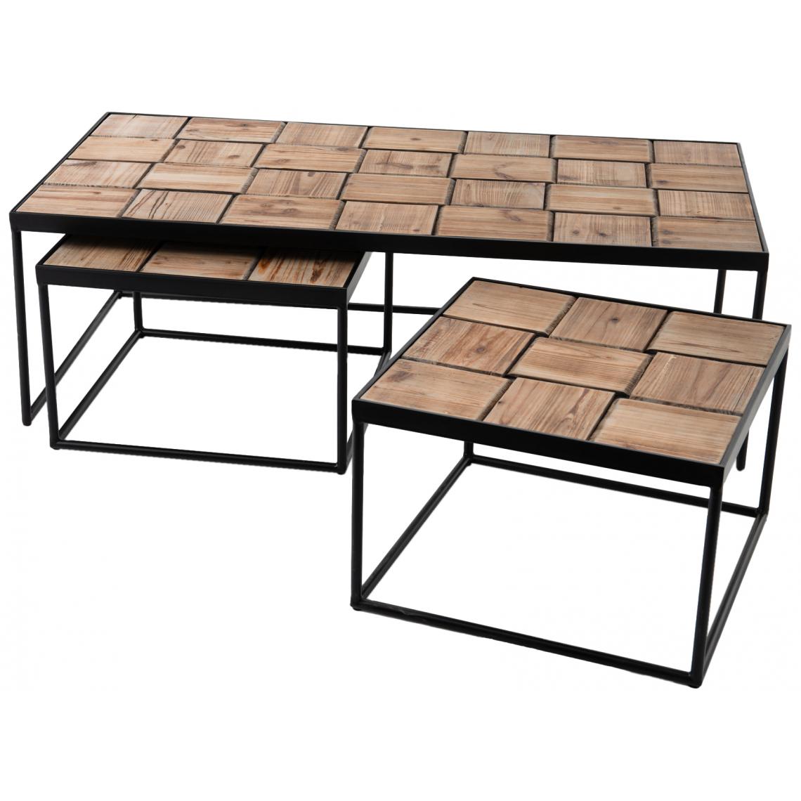 Amadeus - Set de 3 tables basses en bois de bout et métal - Tables basses