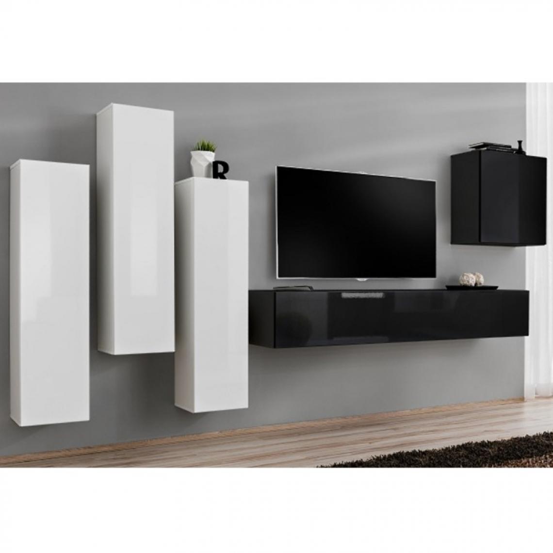 Ac-Deco - Meuble TV Mural Design Switch III 330cm Blanc & Noir - Meubles TV, Hi-Fi