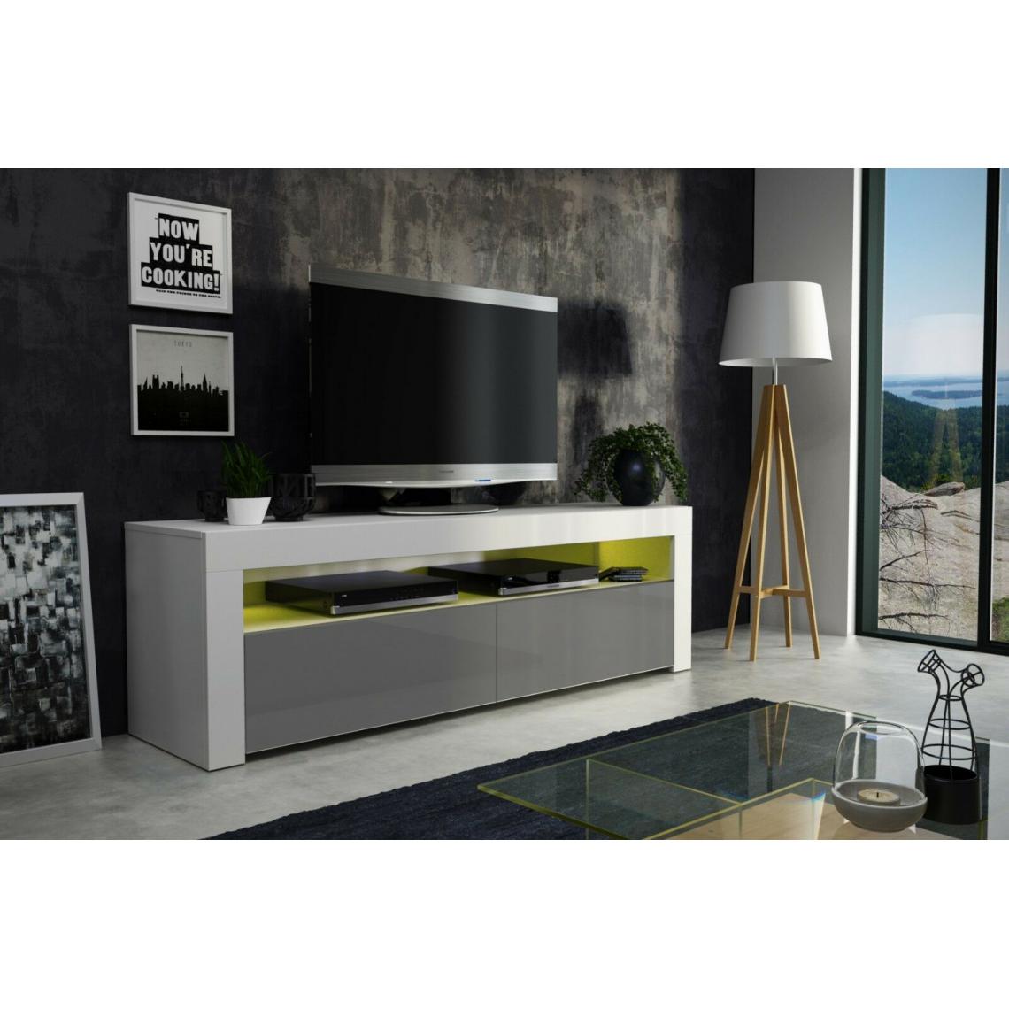 Mpc - Meuble tv 157 cm blanc mat gris laqué + led rgb - Meubles TV, Hi-Fi